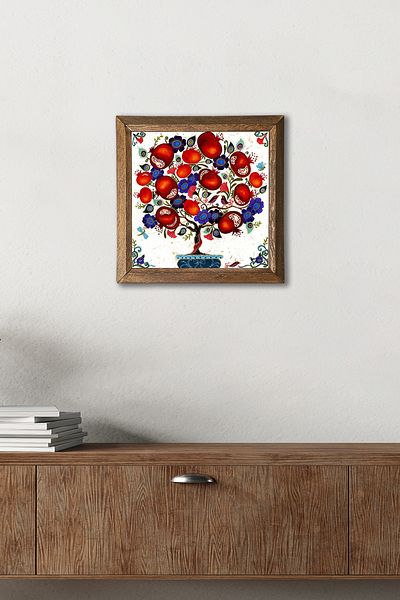 Pinecone Pictură de perete din piatră de pom de rodie cu cadru din lemn Decor de perete 25x25cm