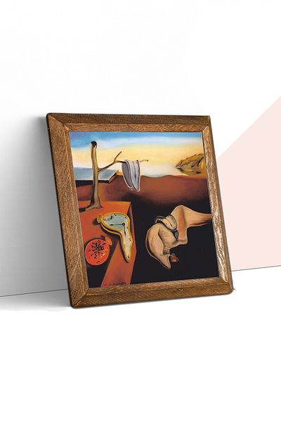 Pinecone Salvador Dali the Persistence of Memory Stone Wall Painting with Wooden Frame Wall Decor Wall Art 25X25Cm