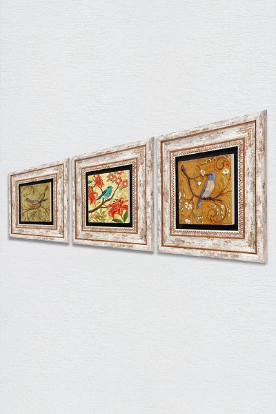 Pinecone Păsări, Păsări Pictură pe perete din piatră Decor de perete înrămat Set de pictură din 3 piese Artă de perete