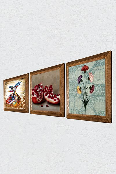 Pinecone Ebru Art, Chiară, Piatră de rodie Pictură murală Set de pictură decorativă de perete cu rame din lemn W3-892
