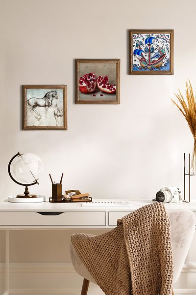 Pinecone Gustav Klimt Fan Woman, Butterfly Flower, Pomegranate Wall Painting Wooden Framed Stone Wall Decoration