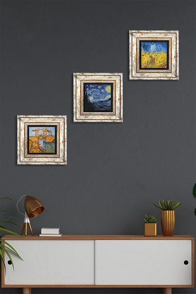 Pinecone Van Gogh Stone Wall Painting Framed Wall Decor 3 Piece Painting Set Wall Art Tk3-498