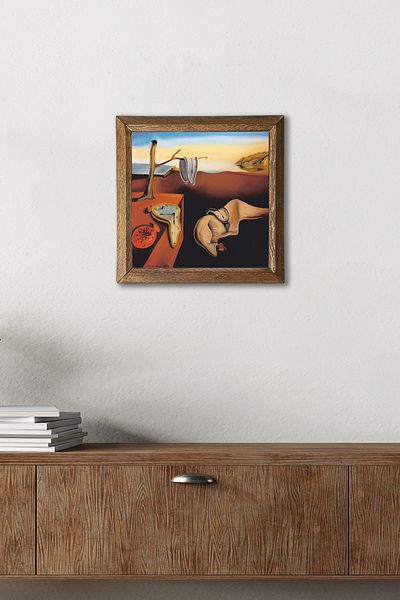 Pinecone Salvador Dali the Persistence of Memory Stone Wall Painting with Wooden Frame Wall Decor Wall Art 25X25Cm