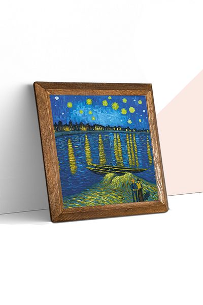 Pinecone Vincent Van Gogh a Starry Night at the Rhine Stone Wall Painting with Wooden Frame Wall Decor