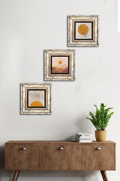 Pinecone Μινιμαλιστικό, Bohemian Stone Wall Painting Πλαίσιο Διακόσμηση τοίχου 3 τεμαχίων Σετ ζωγραφικής Wall Art Tk3-1931
