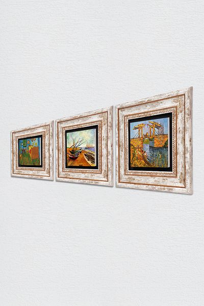 Pinecone Van Gogh Pictură pe perete cu piatră Decorație de perete înrămată Set de pictură din 3 piese Wall Art Tk3-542