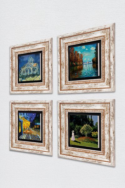 Pinecone Van Gogh, Claude Monet Pictură pe perete de piatră Decor de perete înrămat Set de pictură 4 piese Wall Art Tk4-683