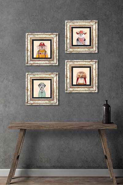 Pinecone Armadilă, câine, pisică, koala pictură pe perete de piatră cu rame decor de perete 4 piese set de pictură artă de perete
