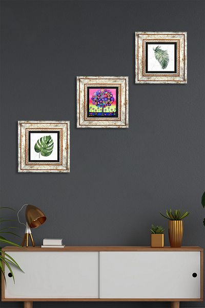 Pinecone Leaf, Tree of Life Stone Wall Painting Framed Wall Decor 3 Piece Painting Set Wall Art Tk3-402