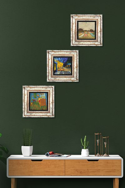 Pinecone Van Gogh Stone Wall Painting Framed Wall Decor 3 Piece Painting Set Wall Art Tk3-474