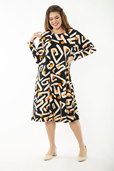 Şans Жіноче велике розмір кольорове довге плаття з принтом 65N37191