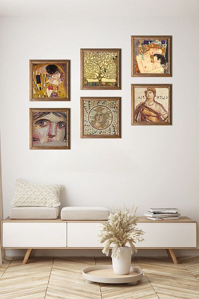 Pinecone Gustav Klimt, the Gypsy Girl, Soteria Mosaic Stone Wall Painting Wall Decor Painting with Wooden Frame