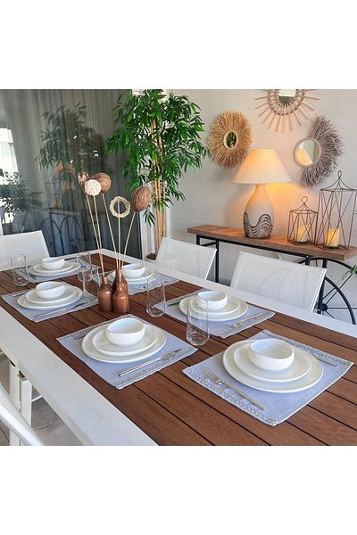 desen izmir American Service, Jute Textured, Linen Linen Gray 6 Pieces