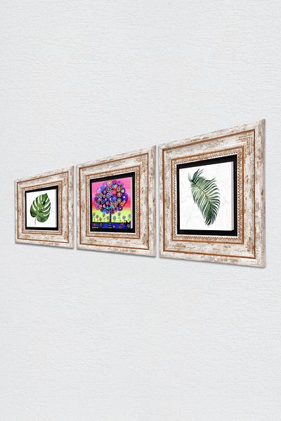 Pinecone Leaf, Tree of Life Stone Wall Painting Framed Wall Decor 3 Piece Painting Set Wall Art Tk3-402