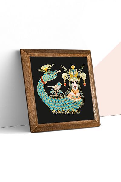 Pinecone Şahmeran Stone Wall Painting Wooden Framed Wall Decor Wall Art 25X25Cm