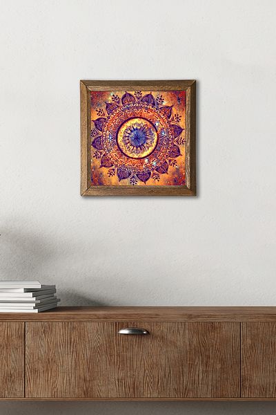 Pinecone Mandala Stone Wall Painting Wooden Framed Wall Decor Wall Art 25X25Cm W1-230