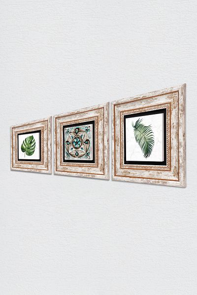 Pinecone Leaf, Tile Art Stone Wall Painting Framed Wall Decor 3 Piece Painting Set Wall Art Tk3-405