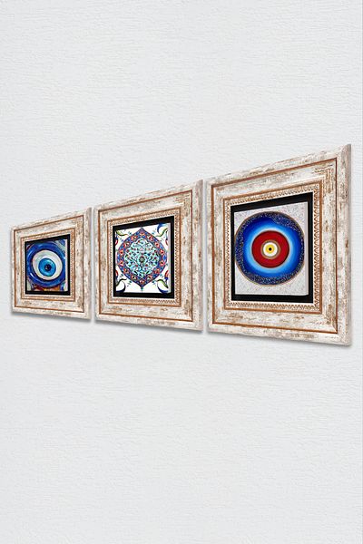 Pinecone Evil Eye, Tile Art Stone Wall Painting Πλαίσιο Διακόσμηση τοίχου 3 τεμαχίων Σετ ζωγραφικής Wall Art Tk3-1962