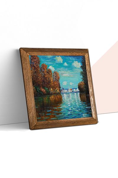 Pinecone Claude Monet Autumn Stone Wall Painting Wood Framed Wall Decor Wall Art 25X25Cm