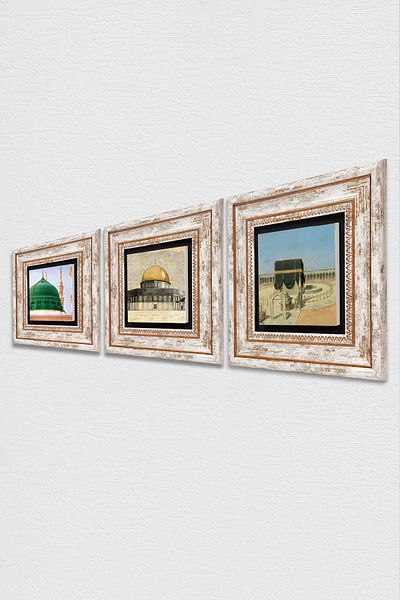 Pinecone Kaaba-i Muazzama, Mescid-i Aksa, Ravza-i Mutahhara Pictură pe perete din piatră Decor de perete înrămat Pictură din 3 piese