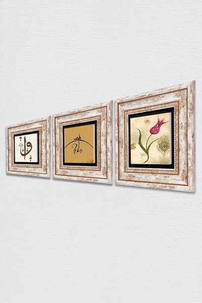 Pinecone Ever, Elif Vav, Tulip Marbling Art Stone Wall Painting Framed Wall Decor 3 Piece Painting Set