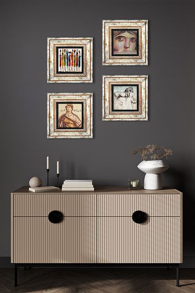Pinecone Native Women, Soteria, Gypsy Girl Mosaic, Da Vinci Horse Statue Stone Painting Framed Wall Decor