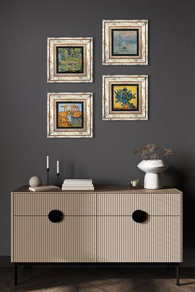 Pinecone Van Gogh, Claude Monet Stone Wall Painting Framed Wall Decor 4 Piece Painting Set Wall Art Tk4-1187