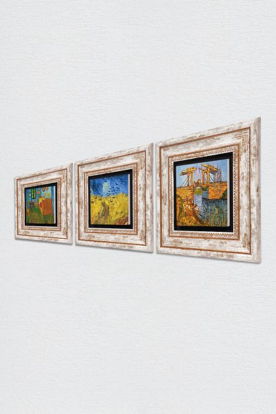 Pinecone Van Gogh Pictură pe perete cu piatră Decorație de perete înrămată Set de pictură din 3 piese Wall Art Tk3-544