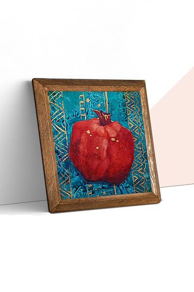 Pinecone Pomegranate Stone Wall Painting Wooden Framed Wall Decor Wall Art 25X25Cm W1-02