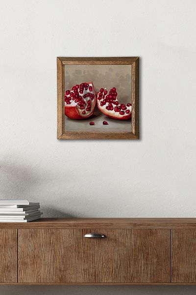 Pinecone Pomegranate Stone Wall Painting Wood Framed Wall Decor Wall Art 25x25cm W1-04