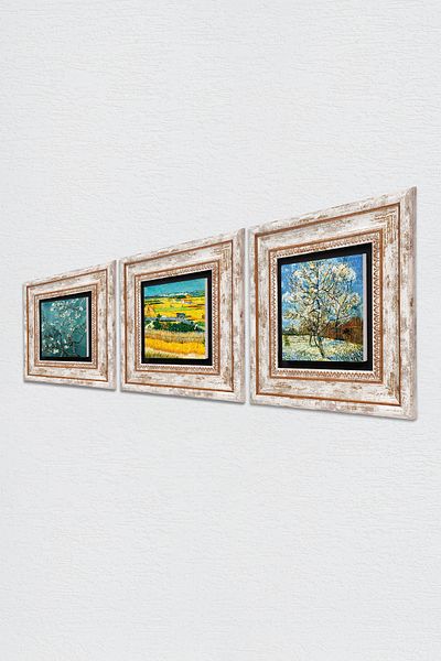 Pinecone Van Gogh Stone Wall Painting Framed Wall Decor 3 Piece Painting Set Wall Art Tk3-565