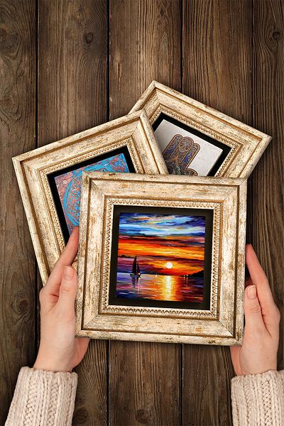 Pinecone Gustav Klimt, Seascape, Claude Monet Stone Wall Painting Framed Wall Decor Set of 3 Paintings