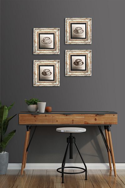 Pinecone Pictură de perete din piatră maro Decor de perete înrămat Set de pictură din 4 piese Wall Art Tk4-1081
