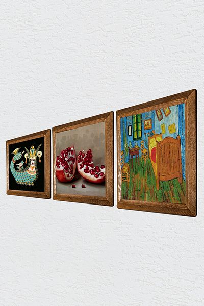 Pinecone Van Gogh Dormitorul din Arles, Şahmeran, Pictură pe perete din piatră de rodie Decor de perete cu rame din lemn
