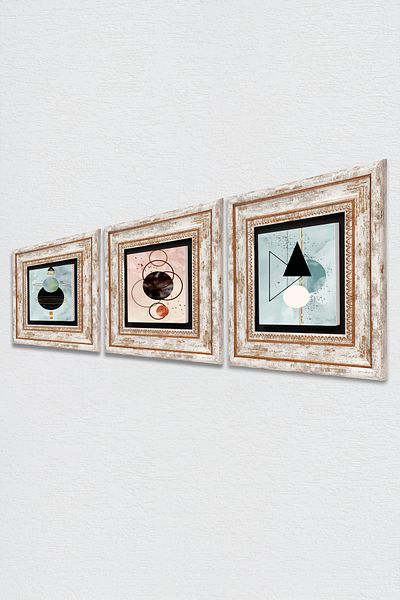 Pinecone Μινιμαλιστική αφηρημένη πέτρινη ζωγραφική τοίχου με κορνίζα διακόσμηση τοίχου 3 τεμαχίων σετ ζωγραφικής Wall Art Tk3-1708