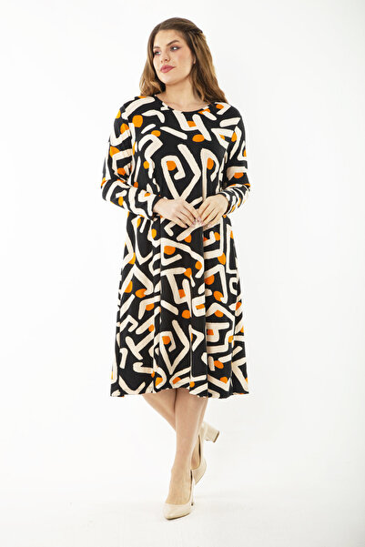 Şans Жіноче велике розмір кольорове довге плаття з принтом 65N37191