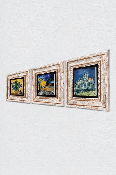 Pinecone Van Gogh the Church at Auvers, Irises, Cafe Terrace at Night Stone Wall Painting Framed Wall Decor