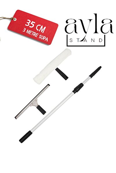 AYLA STAND 3 Metre Profesyonel Pencere Temizleme Seti, Duş ve Cam İçin Cam Si...