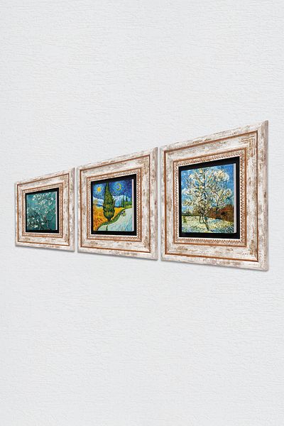 Pinecone Βαν Γκογκ Πέτρινη Ζωγραφική Τοίχων Κορνίζα Διακόσμηση Τοίχου 3 τεμαχίων Σετ Ζωγραφικής Wall Art Tk3-563