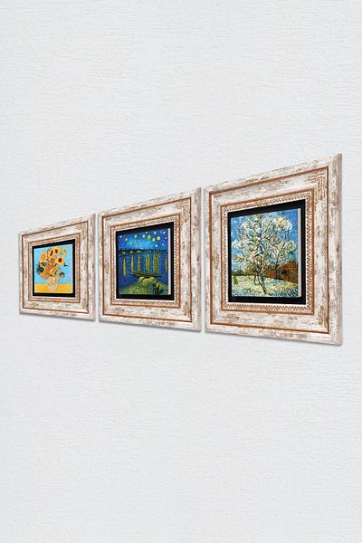 Pinecone Pictură pe perete cu piatră Van Gogh Decor de perete înrămat Set de pictură 3 piese Wall Art Tk3-502