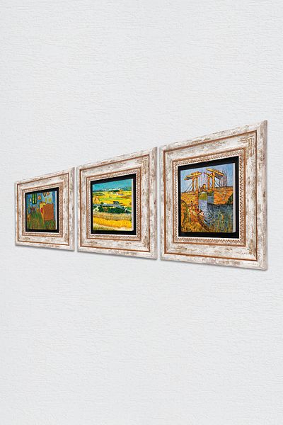 Pinecone Van Gogh Stone Wall Painting Framed Wall Decor 3 Piece Painting Set Wall Art Tk3-548