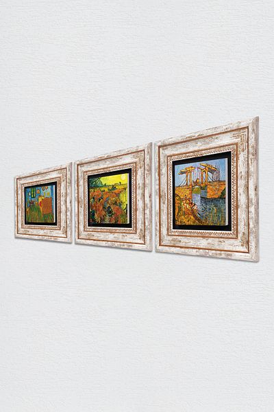 Pinecone Van Gogh Pictură pe perete cu piatră Decorație de perete înrămată Set de pictură din 3 piese Wall Art Tk3-543