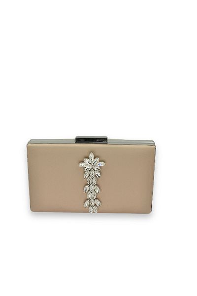 Biçanta Τσάντα βραδινού φορέματος Mink Color Non-Scratch Satin Silver Stone Τσάντα αρραβώνων γάμου