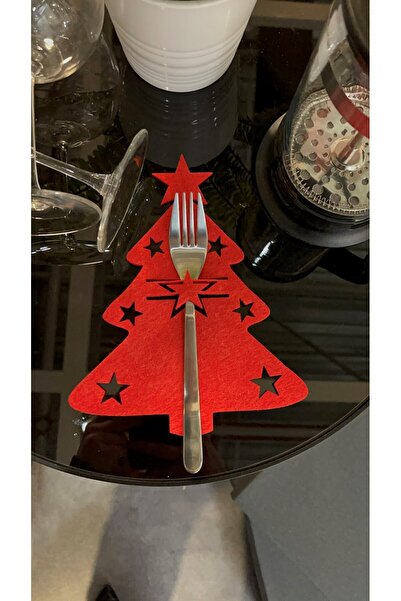 Masalsı Concept حامل ملعقة من خشب الصنوبر المزخرف باللون الأحمر - حامل ملعقة لتزيين أدوات المائدة للعام الجديد