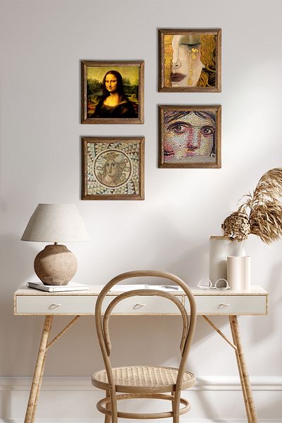 Pinecone Gypsy Girl, Mosaic, Gustav Klimt, Da Vinci Stone Wall Painting Wood Framed Wall Decor