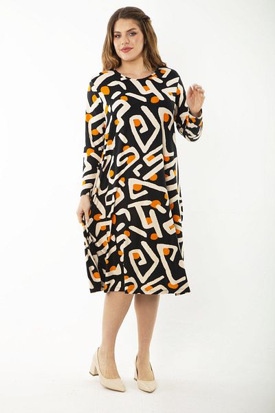 Şans Rochie cu modele, colorată, cu mânecă lungă, mărime mare, pentru femei 65N37191