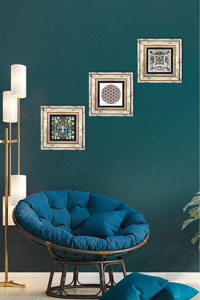 Pinecone Tree of Life, Flower of Life, Art of Chinaware Stone Wall Painting Framed Wall Decor 3 Piece Set Tk3-687
