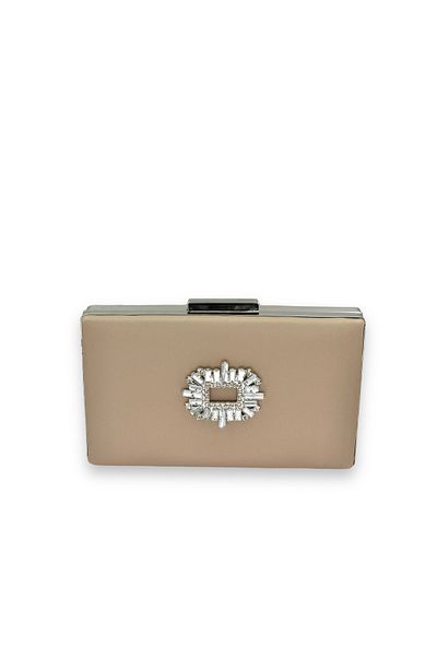 Biçanta Τσάντα βραδινού φορέματος Mink Color Non-Scratch Satin Silver Stone Τσάντα αρραβώνων γάμου
