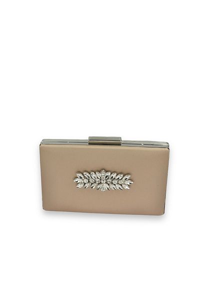 Biçanta Τσάντα βραδινού φορέματος Mink Color Non-Scratch Satin Silver Stone Τσάντα αρραβώνων γάμου