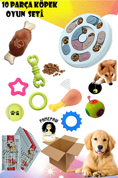 PAMEPAW 10 Parça Mega Lüx Köpek Oyuncak Seti (Mama Bulmaca Yavaş Besleyici Kö...
